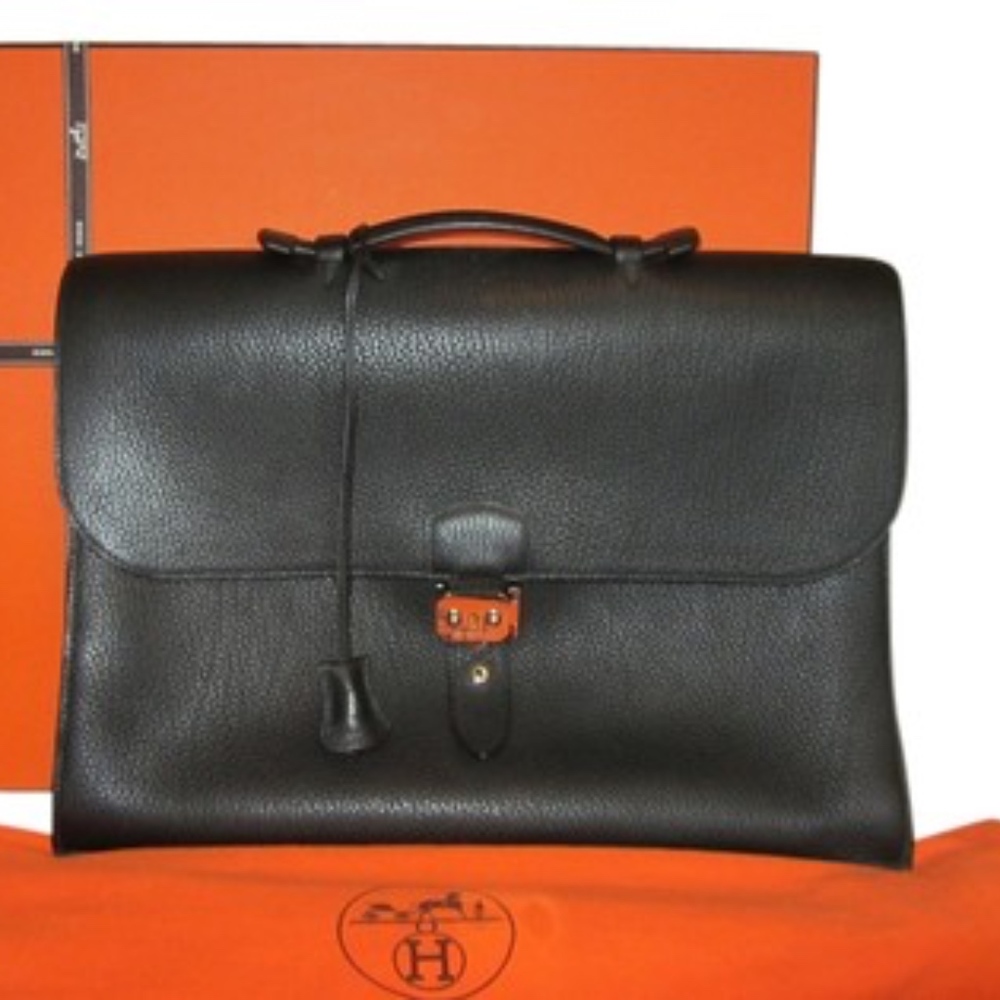 SOLD Hermès Black Leather Sac a Depeches Tote